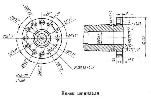 1В340Ф30 Посадочні та приєднувальні бази токарно-револьверного верстата 1В340Ф30.  Шпіндель